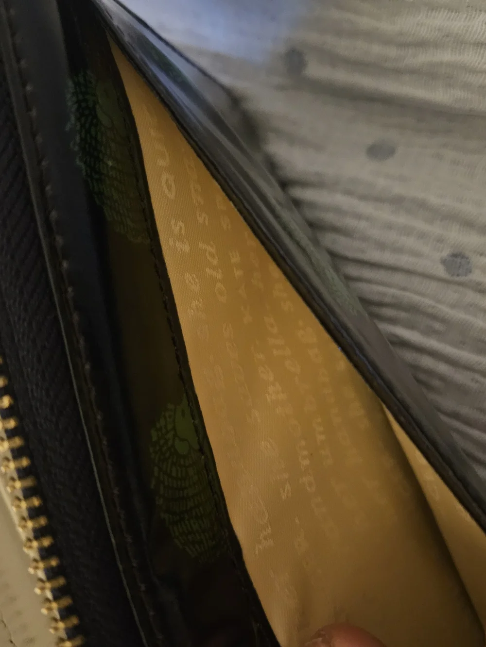 Kate Spade Black Checkbook Wallet with Green Hedgehog Print